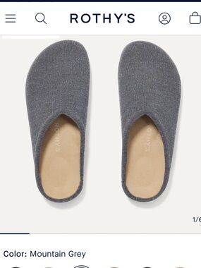 Rothy's Mountain Grey Knit Slip-On Clogs with Blue Accent